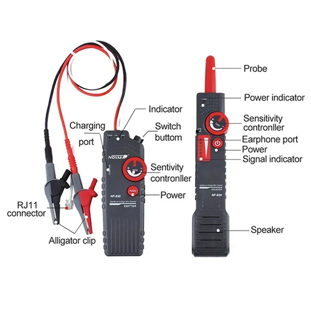 NOYAFA NF-820 Underground Cable Locator with Alligator Clip Anti-Interference High&Low Voltage Wire Locator Network Wire Tracker