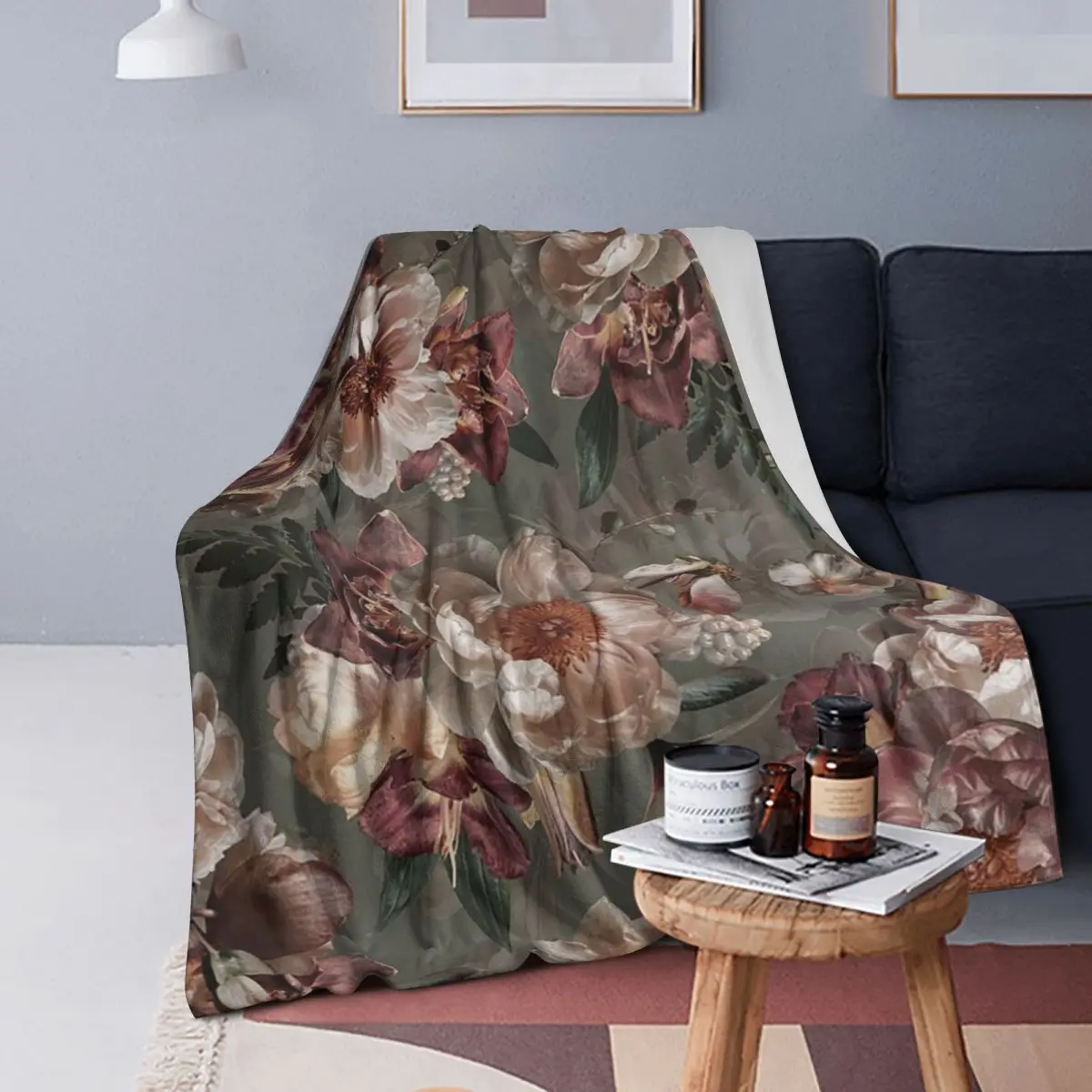 

Винтажное зеленое одеяло с цветочным рисунком маслом, мягкое теплое фланелевое одеяло, постельное белье для кровати, гостиной, пикника, путешествия, домашний диван