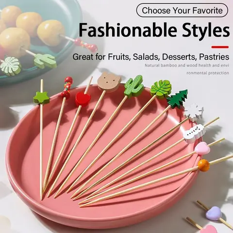100Pcs Bamboo Disposable Wooden Fruit Fork Dessert Fork Fruit Toothpick Wedding Birthday Party Decor Tableware Supplies SGC003