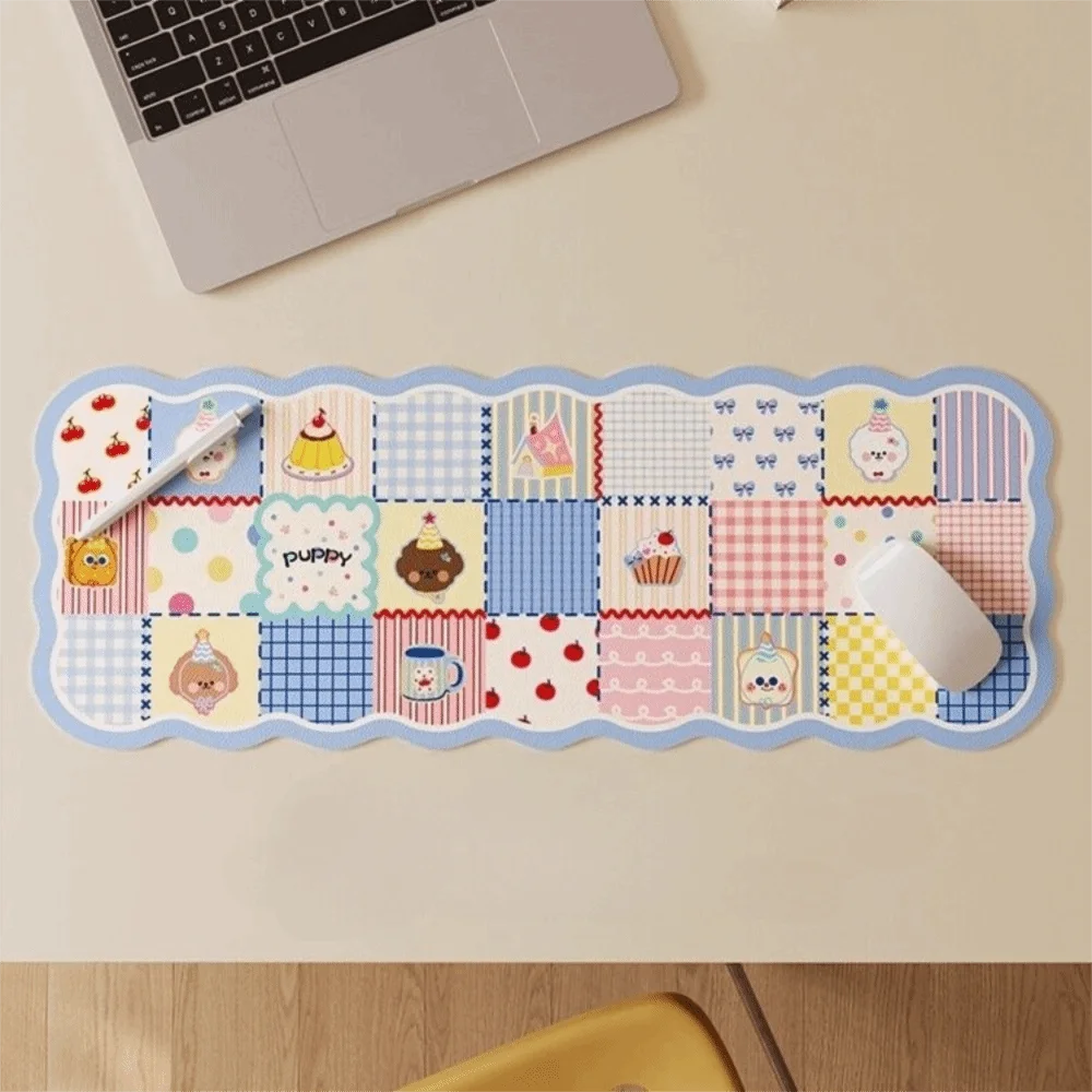 Table Mat Extra Large Mouse Pad Plaid Pattern PVC Computer Desk Mat Cute Thickened Keyboard Pad Household Use