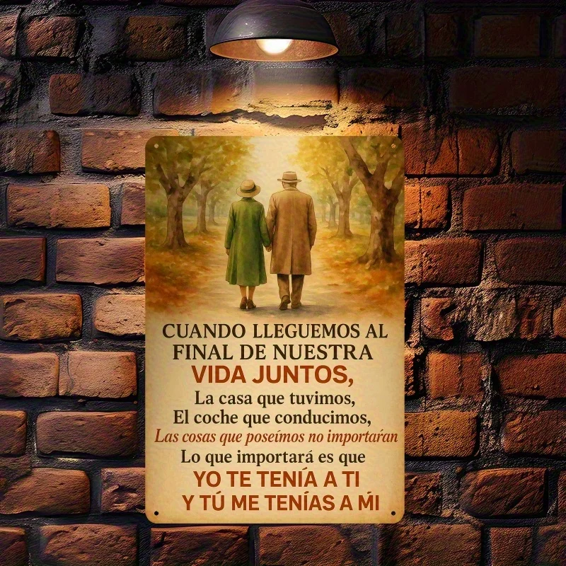 

HD Sign Vintage Spanish Love Quote Wall Decor - Retro Elderly Couple Walking Together Art Metal Sign for Anniversary Wed