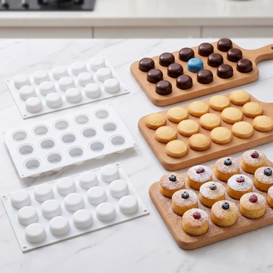 1pcs15 cavity flat bottomed semi-circular silicone baking mold, suitable for mousse cakes, French desserts, pastries, chocolate
