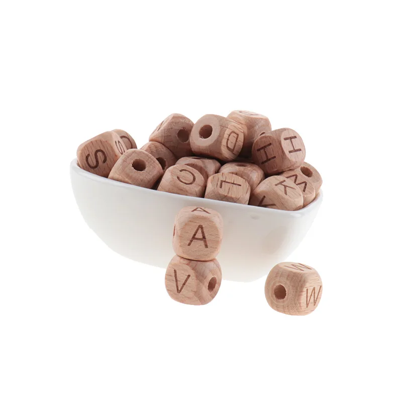 200PCS 12MM Beech Wooden Beads For Child  Wood Letters Bead Baby Teether Diy Beads With Letters Baby Teething Toys Alphabet