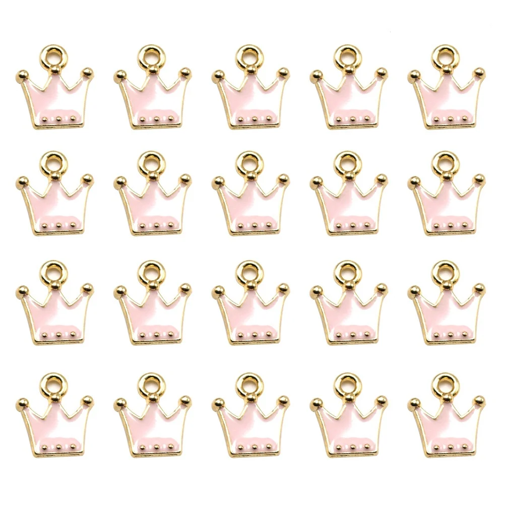 

20Pcs Crown Ear Charms Alloy Pendant DIY Craft Set for Jewelry Making Dangle Earrings Keychain Cellphone Decor Pink