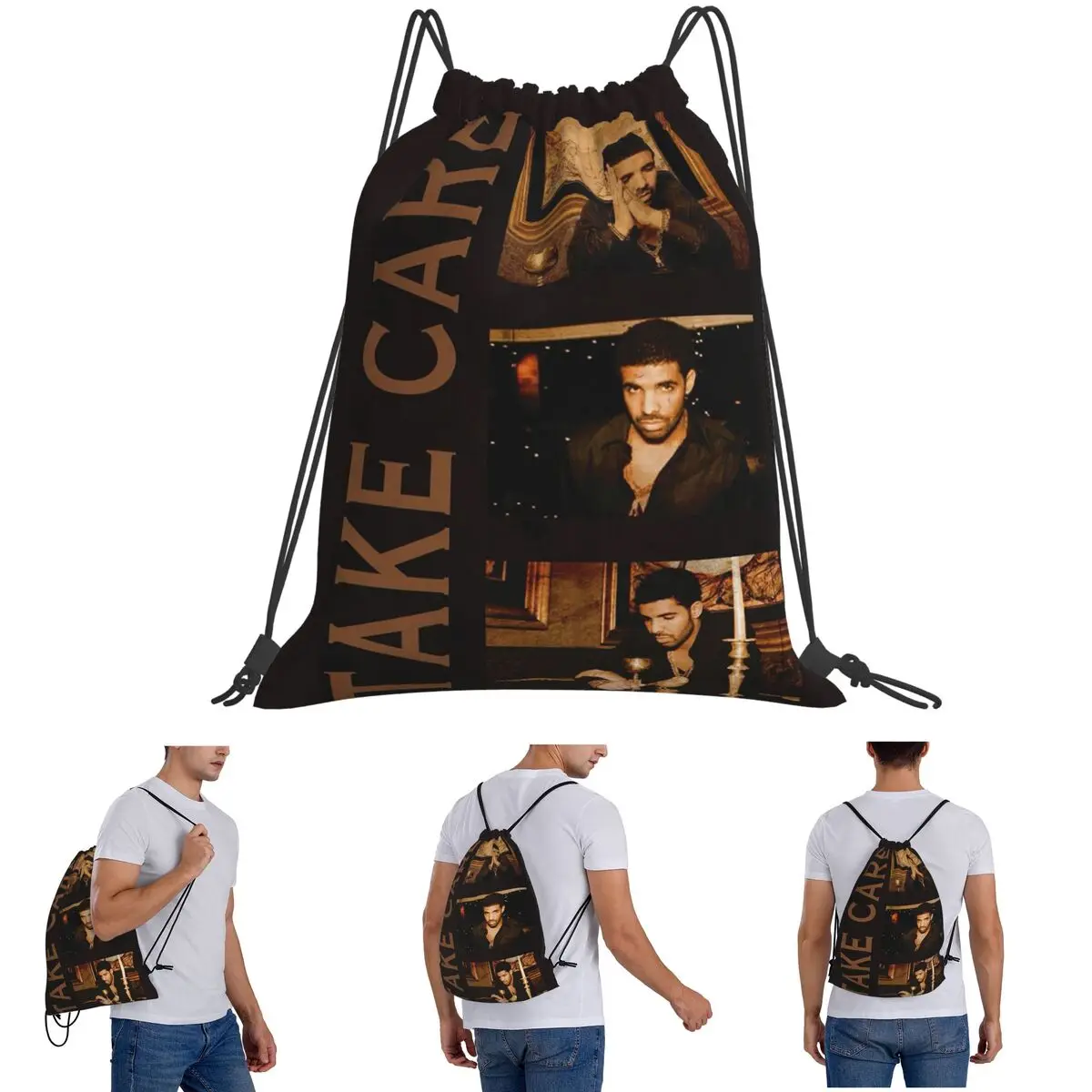 Hip Hop Rapper Drake Take Care Album Backpacks Multi-function Drawstring Bags Storage Bag Book Bags for Travel Students