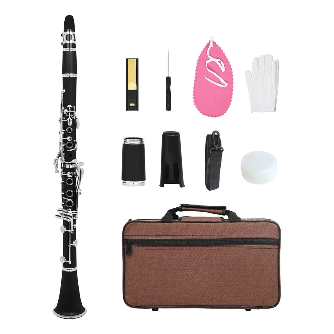 Clarinet Bb, Nickel Plated Ebonite Clarinet for Kids Students Beginners, Musical Instrument Black Woodwind