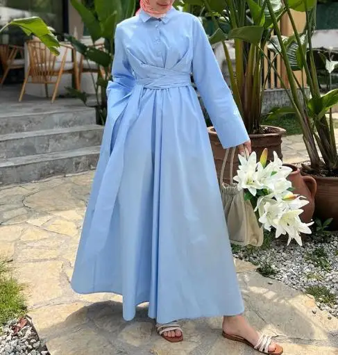 Sukienki damskie 2025 wiosna jesień nowe jednolite kolory kołnierzyk z wyłogami kieszenie wysoki stan codzienna sukienka koszulowa z sznurowaniem