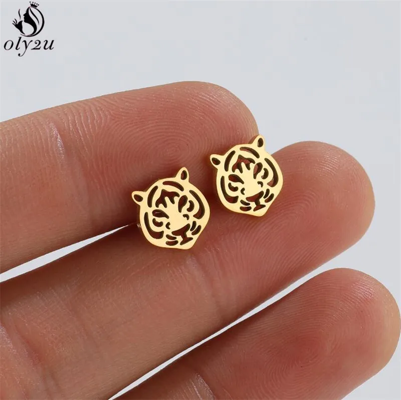 Cartoon Animal Tiger Stud Earrings Small Wild Animals Earings for Girls Stainless Steel Jewelry Women boucle d\'oreille 2024