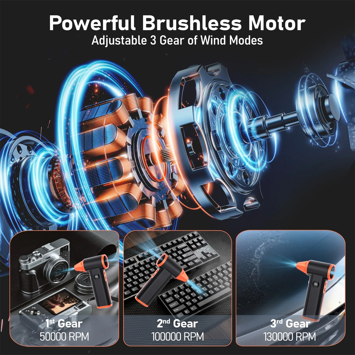 Perslucht Stofdoek 130000 RPM USB Draadloze Elektrische Stofdoek Borstelloze Motor Oplaadbare Blower voor PC Auto Computers Toetsenbord