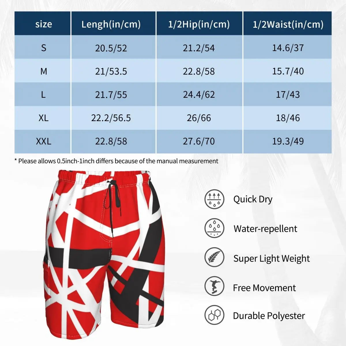 Short de planche Van Halen EVH 5150 à rayures, pantalon court de planche, taille élastique, Design classique, maillot de bain grande taille