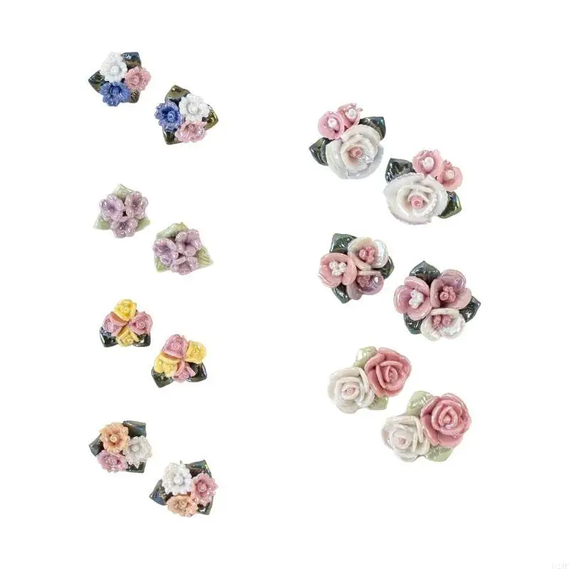 Zarte Porzellanblumenohrringe mit Keramik Rose Designs für Frauen – Detail 1