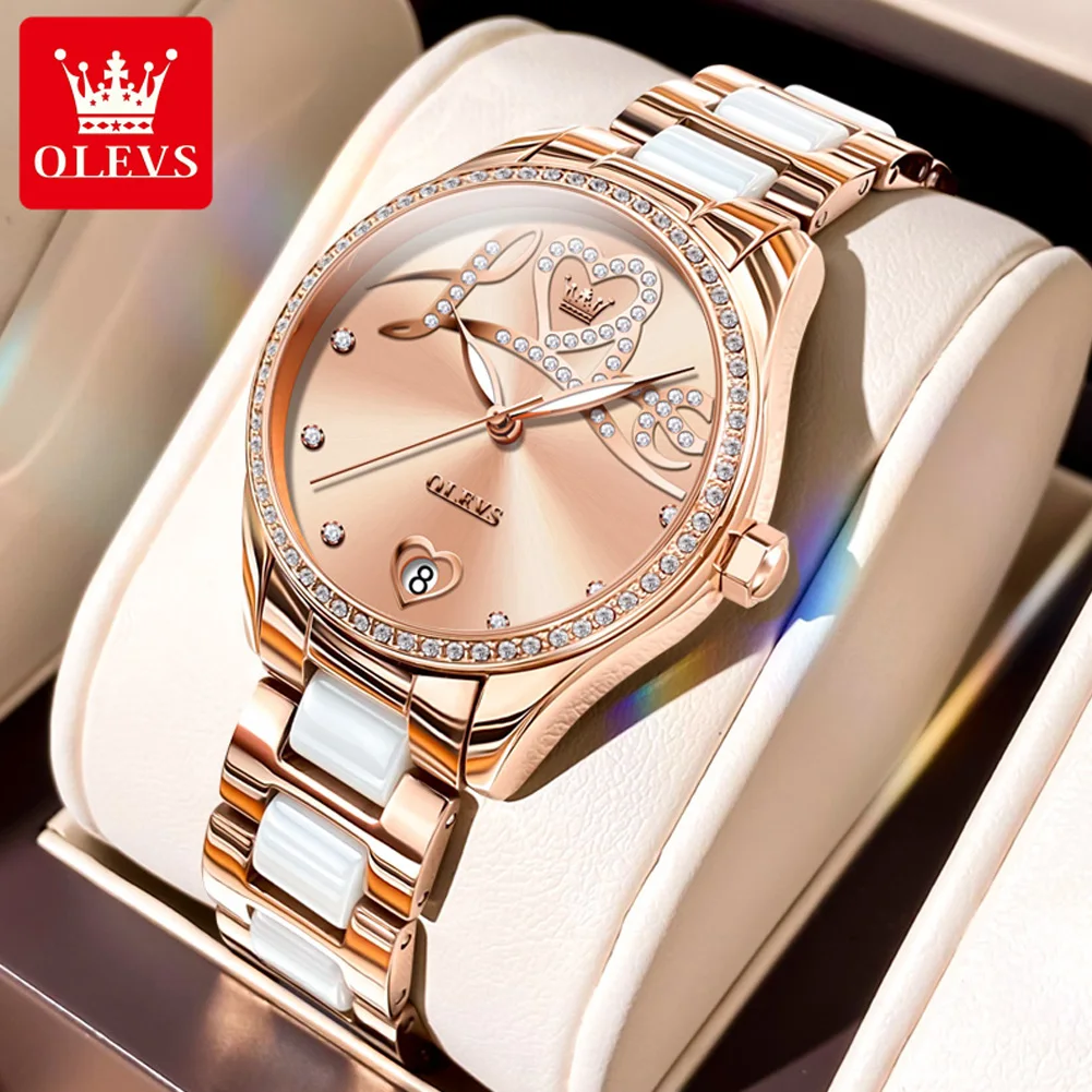 

OLEVS Brand Luxury Ceramic Mechanical Watch for Women Waterproof Luminous Fashion Rose Gold Automatic Watches Women Montre Femme