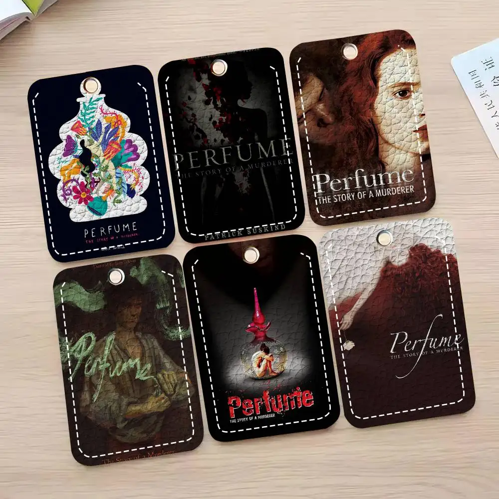 Perfume Crime Movie Card Case Keychain Access Card Bag Key Tag Ring Leather Card Holder Key Ring Access