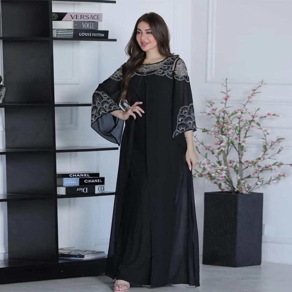 

Diamond Muslim Set Dress Abayas for Women Two Piece Set Musulman Ensembles Morocco Ramadan Caftan Dubai Abaya Kaftan Arab Robe