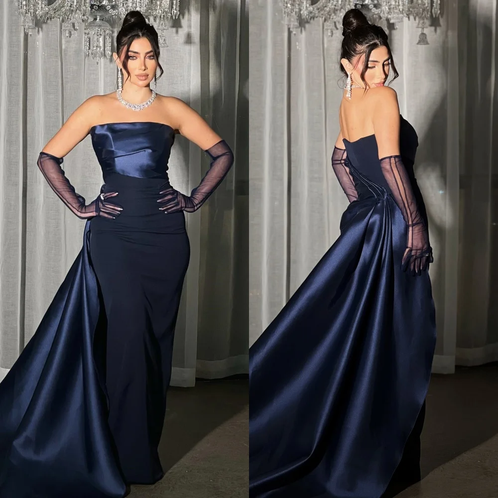 

Customized Modern Style Elegant Charmeuse Draped Sheath Strapless Long Dresses Bespoke Occasion Dresses High Quality Classic
