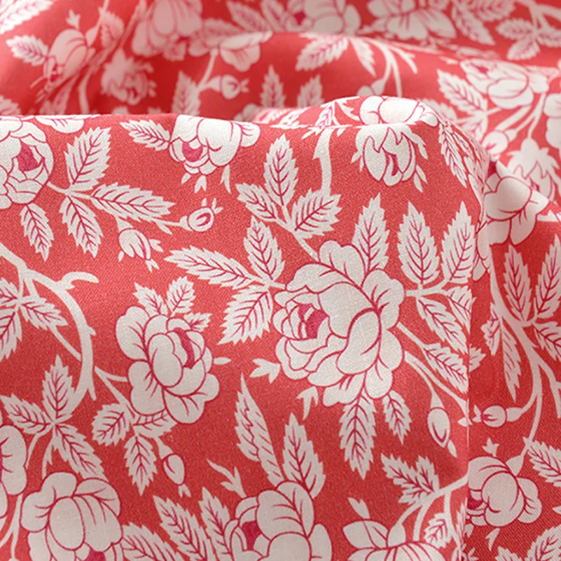 Red Cotton Fabric Polka Dot Floral Leaf for Sewing Patchwork Clothes DIY Handmade By Meters