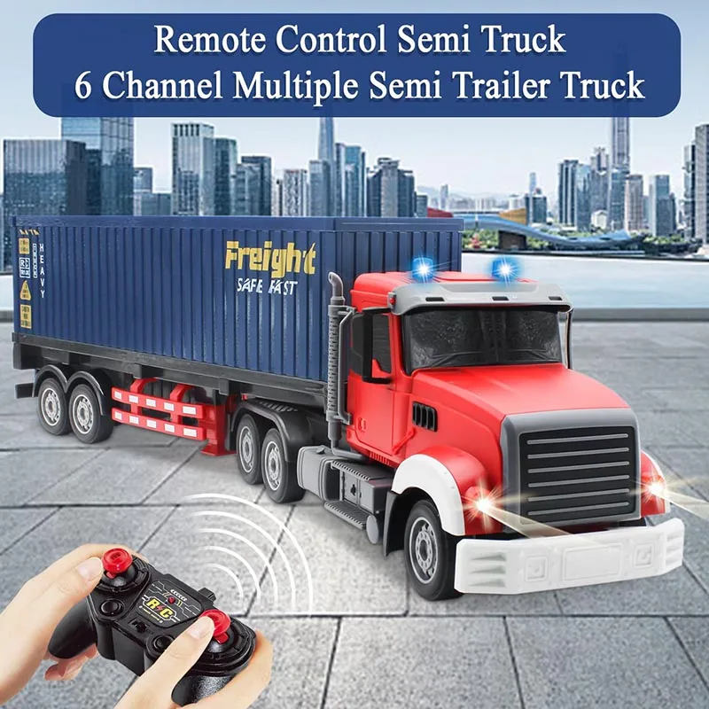 RC Semi-trailer Truck with light Remote Control Container car music Simulation RC Transport Vehicle Toy usb charge kids gift