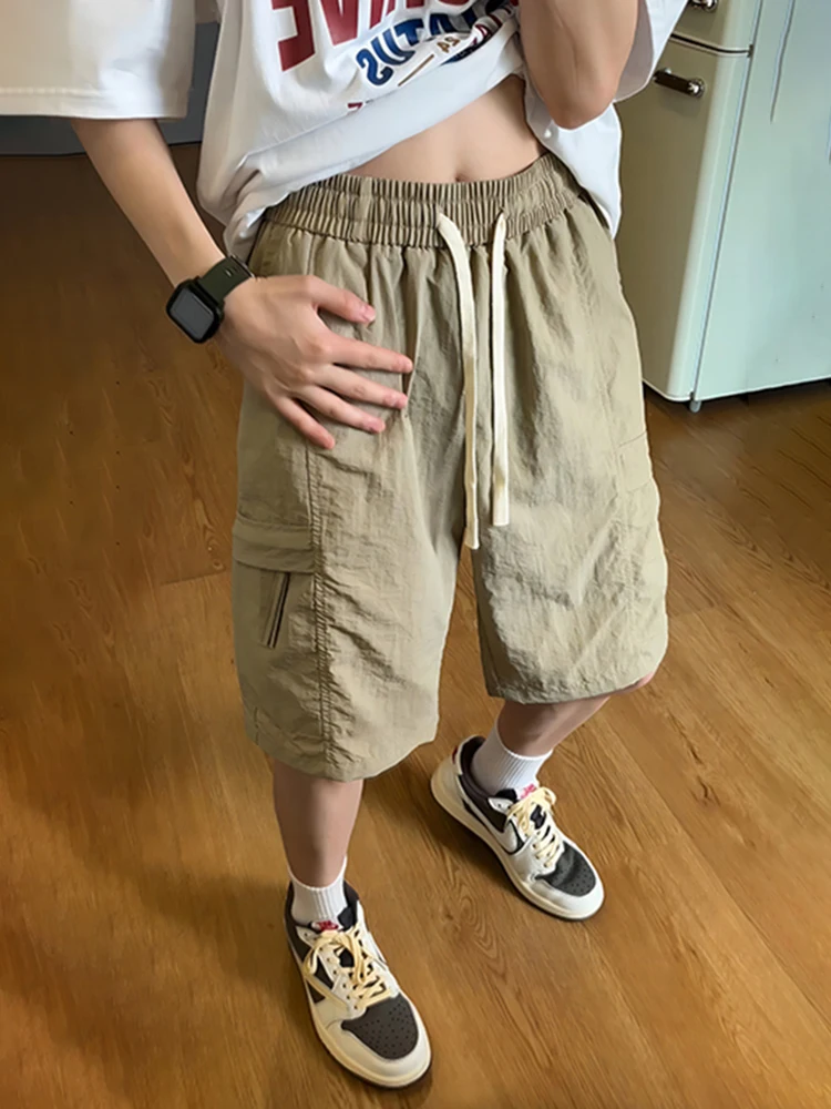 

American Sle Qui Dry Workwear orts Men's Summer Design Side Zipper Nylon Waterproof Casual Thin Five-Quarter Pants