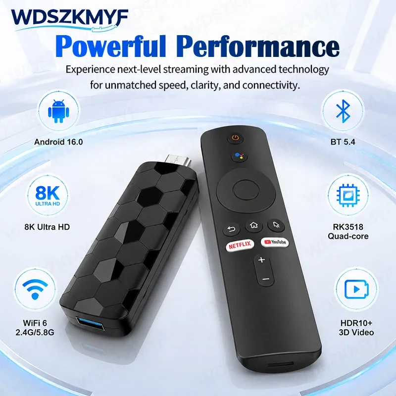 

R3+ Android 16 4/8K UHD TV Stick Dual UI Interface Dual Wifi 2.4G/5.8G 8GB+128GB RK3518 Quad Core Home Theater Media Player