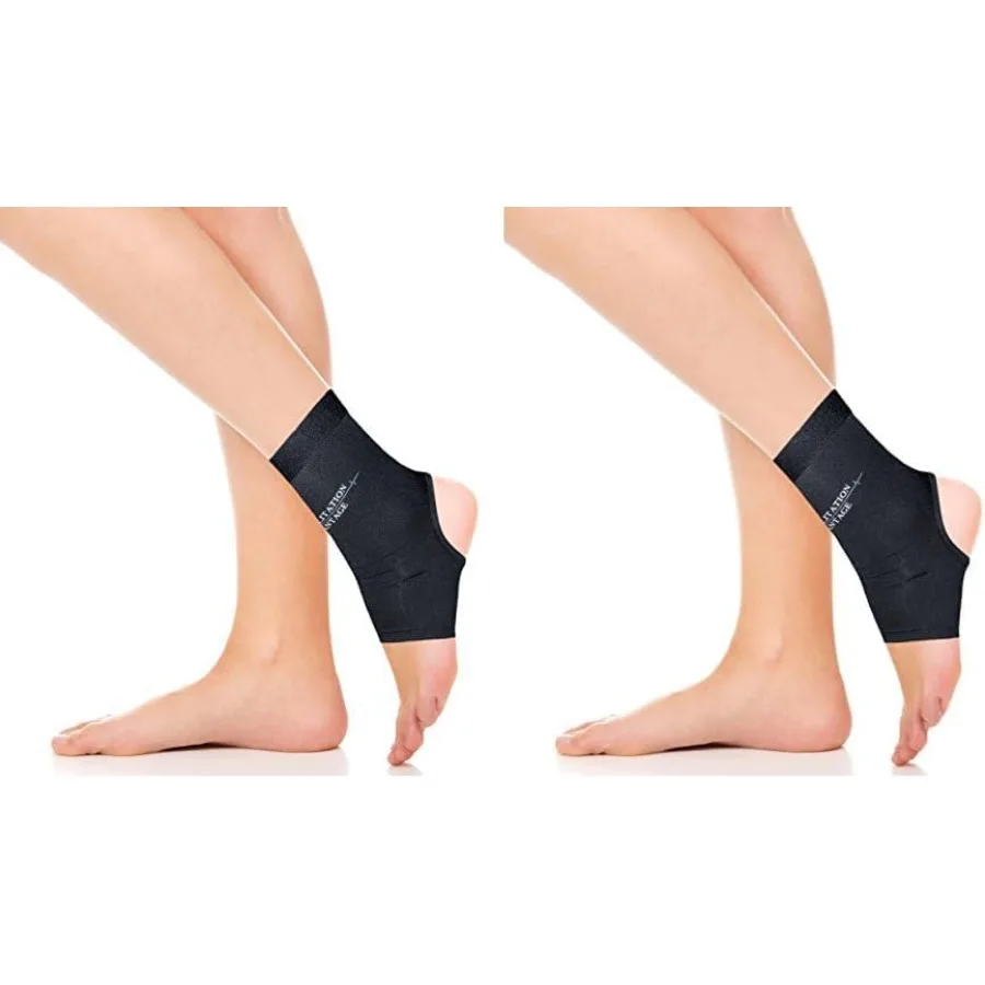 Rehabilitation Advantage Copper Infused Ankle Compression Sleeve Single Black Medium (Pack of 2)