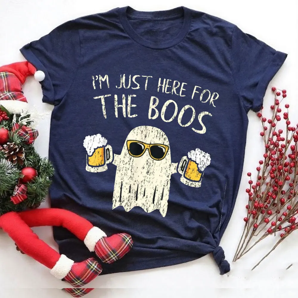 Im Just Here for The Boos Funny Gift Halloween Ghost T-Shirt Unisex Tees Short-sleeve Fashion Casual New Arrival  Clothes