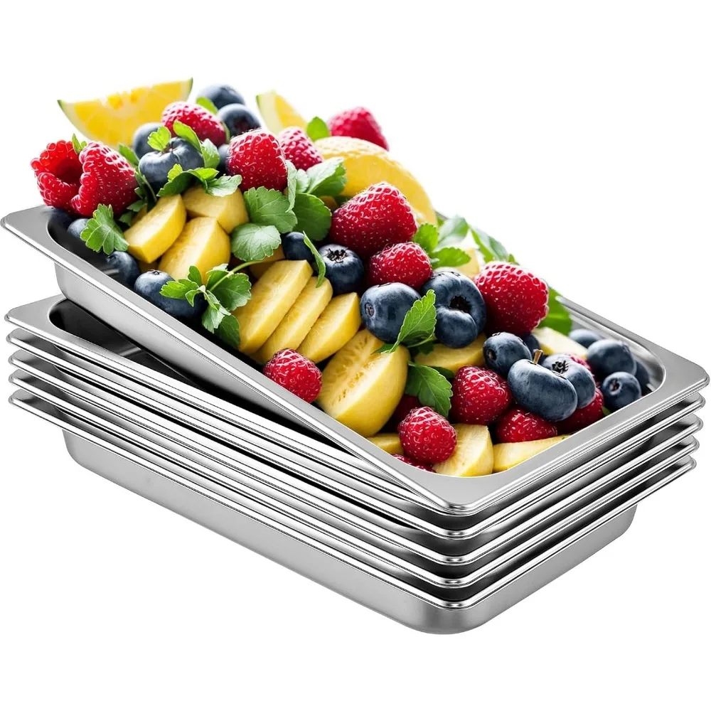 

Полноразмерные сковороды для парового стола VEVOR, глубина 2,5, упаковка из 6 штук, нержавеющая сталь толщиной 0,8 мм, конструкция с защитой от взрыва