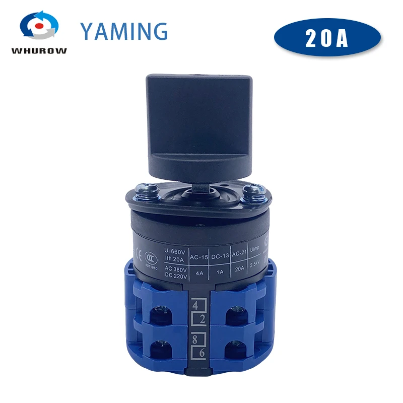 Screw Mounted 20A Cam Switch ON-OFF-ON 3 Position 8 Terminals 1-6 Layers Changeover Rotary Selector LW26-20 LW28 YMW26