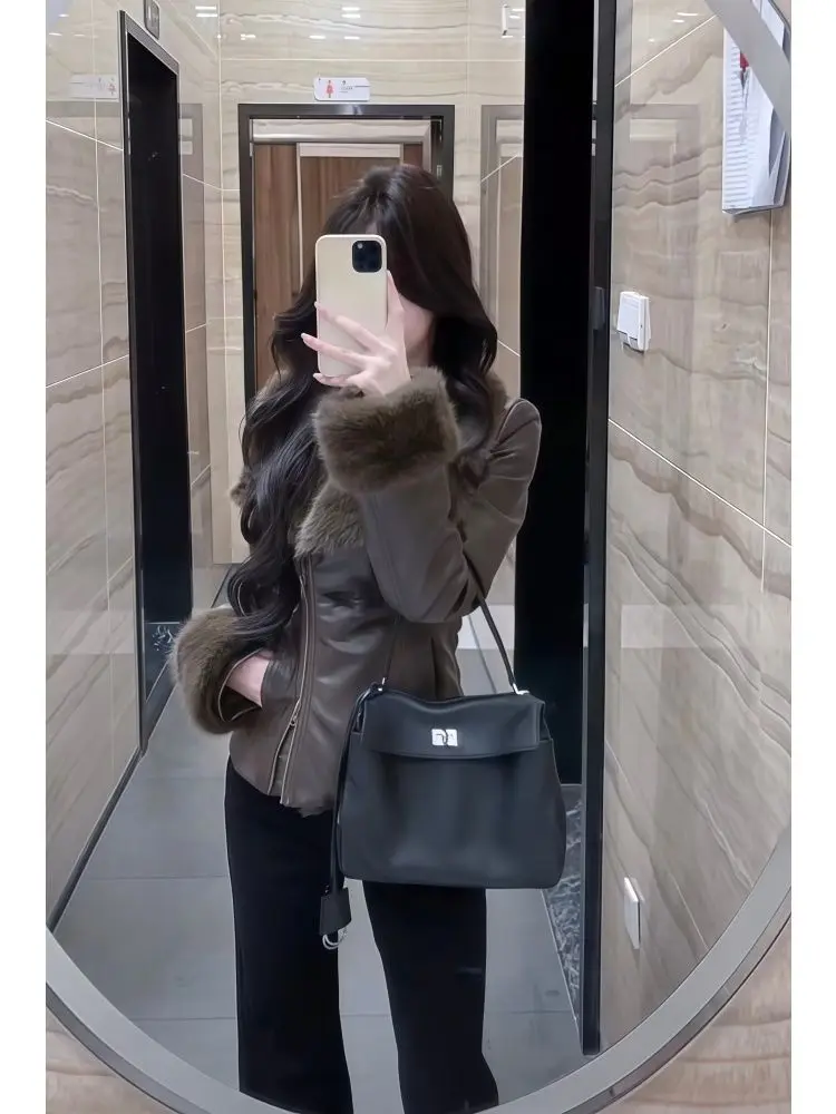 Amercian Style Retro Hot Girl Fitted Shearling Jacket New Autumn Winter Fashion Zipper Short Jackets High Street Causal Y2k Coat
