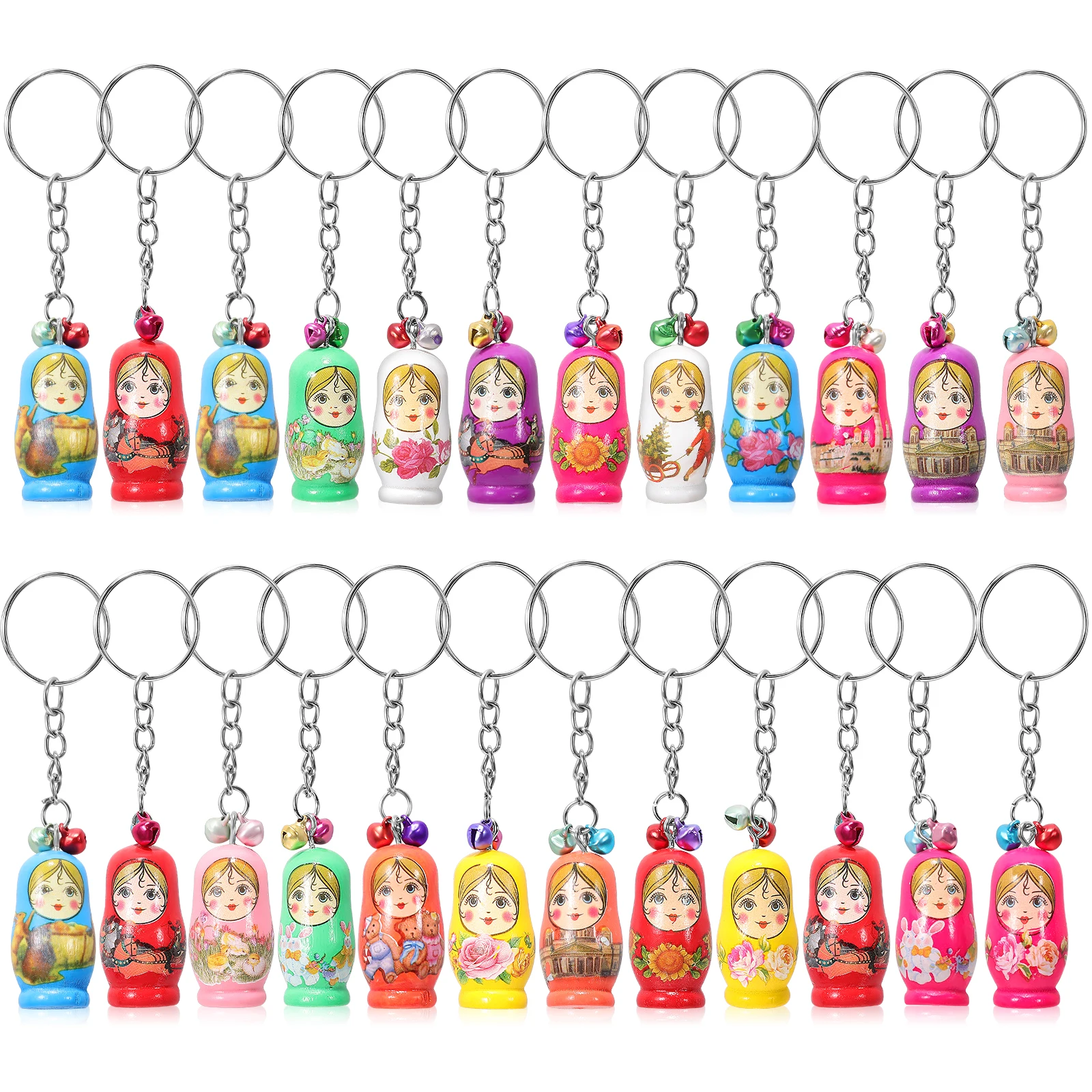 

24 Pcs Keychains Mini Creative Russian Nesting Family Cartoon Charms Key Rings Key Rings Gifts Accessories