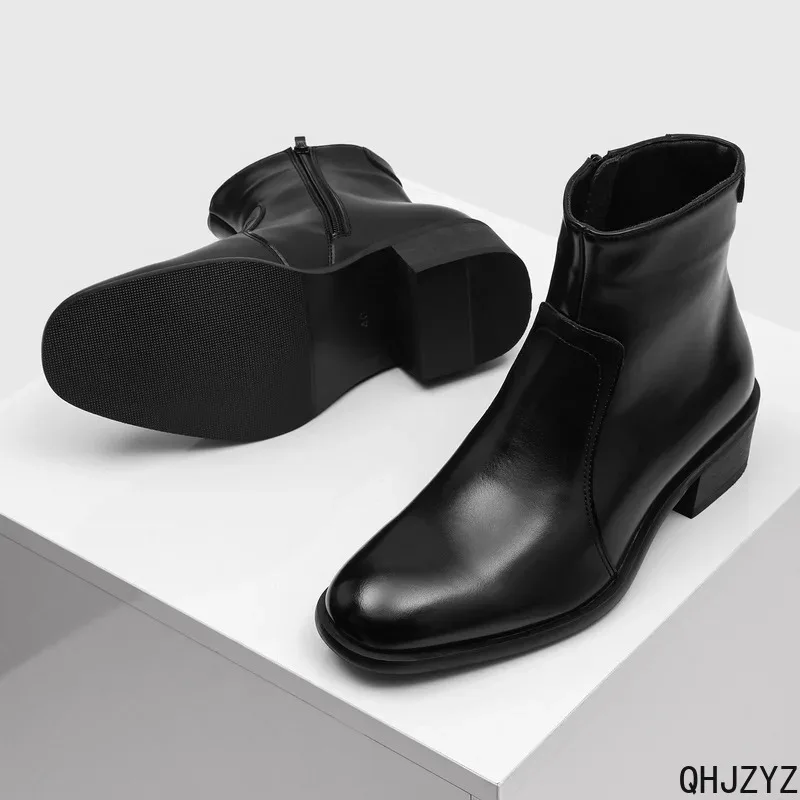 New Designer Boots For Men Casual Leather Ankle Boots Outdoor High Top Soft Business Walking Shoes