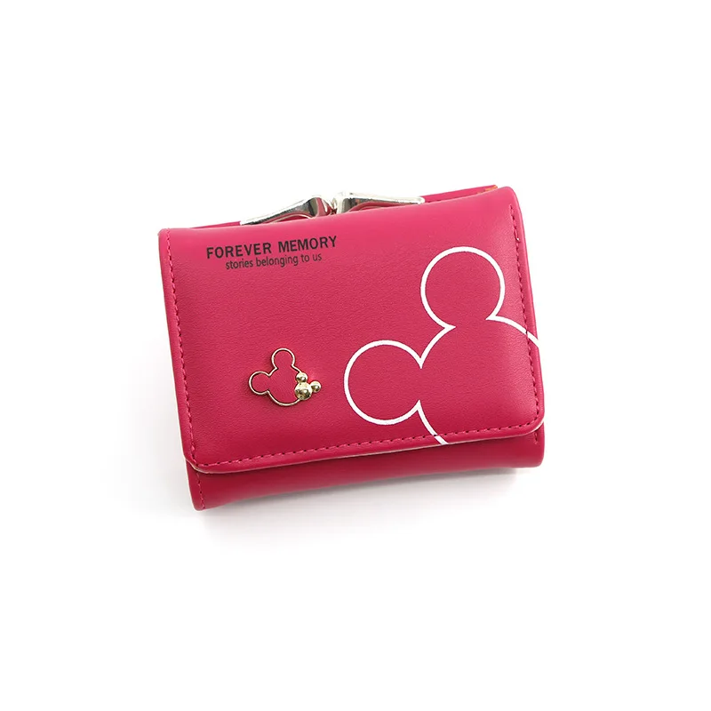 Disney-cartera de dibujos animados de Mickey Mouse para mujer, monedero de cuero PU, Mini carteras cortas, bolsos para niñas, accesorios de moda