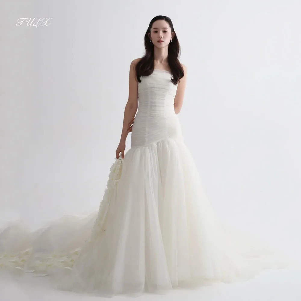 

TULX Ivory Mermaid Tulle Wedding Dress Korea Photo Shoot Strapless Sleeveless Long Bridal Gown Corset Customized 웨딩드레스 2026