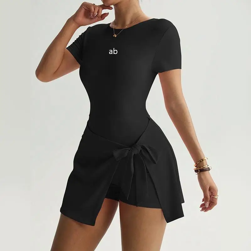 2026 Leisure Yoga One-Piece Short Skirt with Tight Fit and Beautiful Back - Double Piece for Outdoor Fitness, Anti-Glare, Tennis