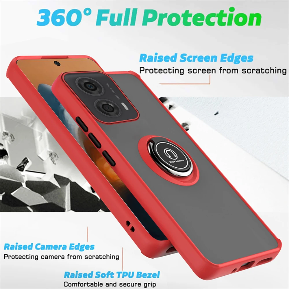 Magnetic Holder Ring Shockproof Matte Armor Case For Motorola Moto G24 MotoG24 G 24 Power 4G TPU Bumper Clear Hard PC Back Cover