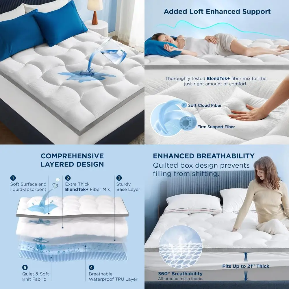 

Queen Size Pillow Top Mattress Cover with Deep Pocket, 800 GSM Waterproof Protection for Mattresses 8-21 Inches Deep