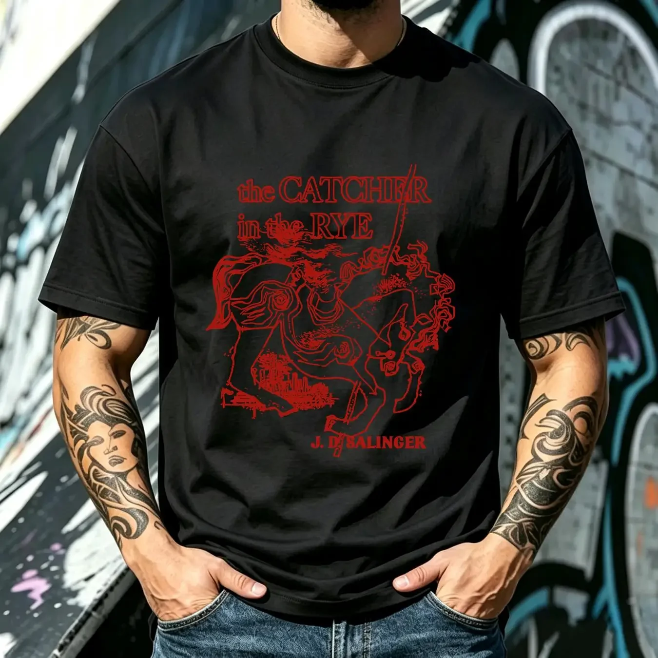 washed T Shirt The Catcher in Rye Cool Book Geek Nerd Literary Horse long or short sleeves vintage Washed Breathable streetwear