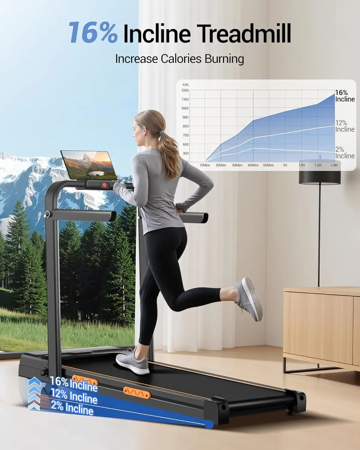16% Incline Walking Pad Treadmills for Home Small, 4-in-1 Under Desk Treadmill with Handles, Foldable Treadmill , Custom