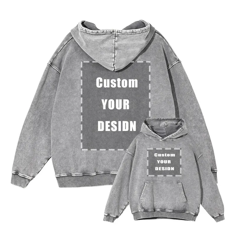 Custom Hoodies DTG Printing DIY Your Design Vintage Washed Hooded Sweatshirts Oversized Pullover DTG Printing Hoodie Men