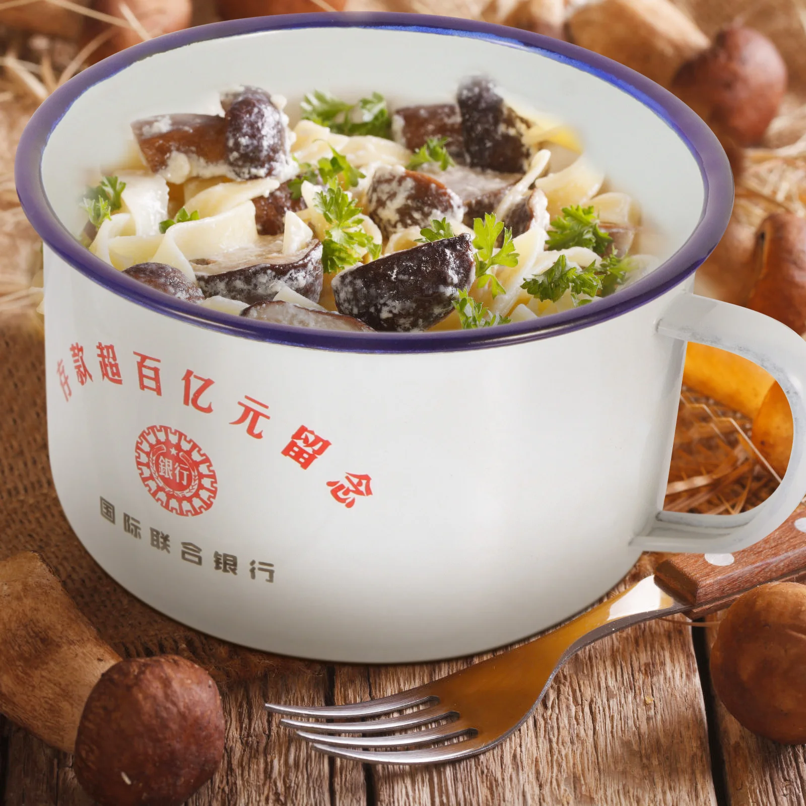 

1Set Thicken Household Enamel Bowl Soup Fruit Storage Holder Vintage Lard Cup Practical Use Enamel Bowl