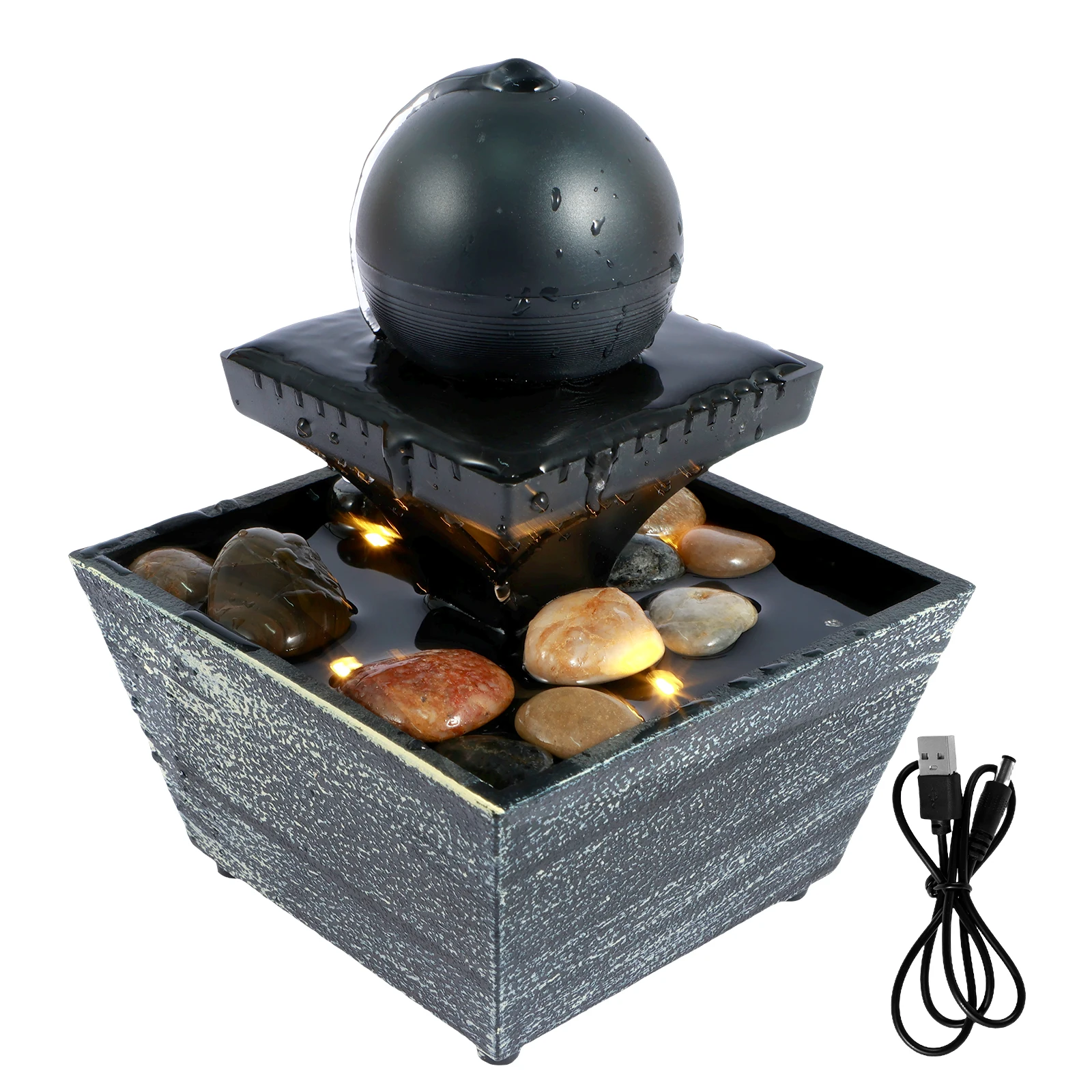 Tabletop Fountain Meditation Water Fountain with Light Creative Small Waterfall Fountain Desktop Decorations Sound Relaxation