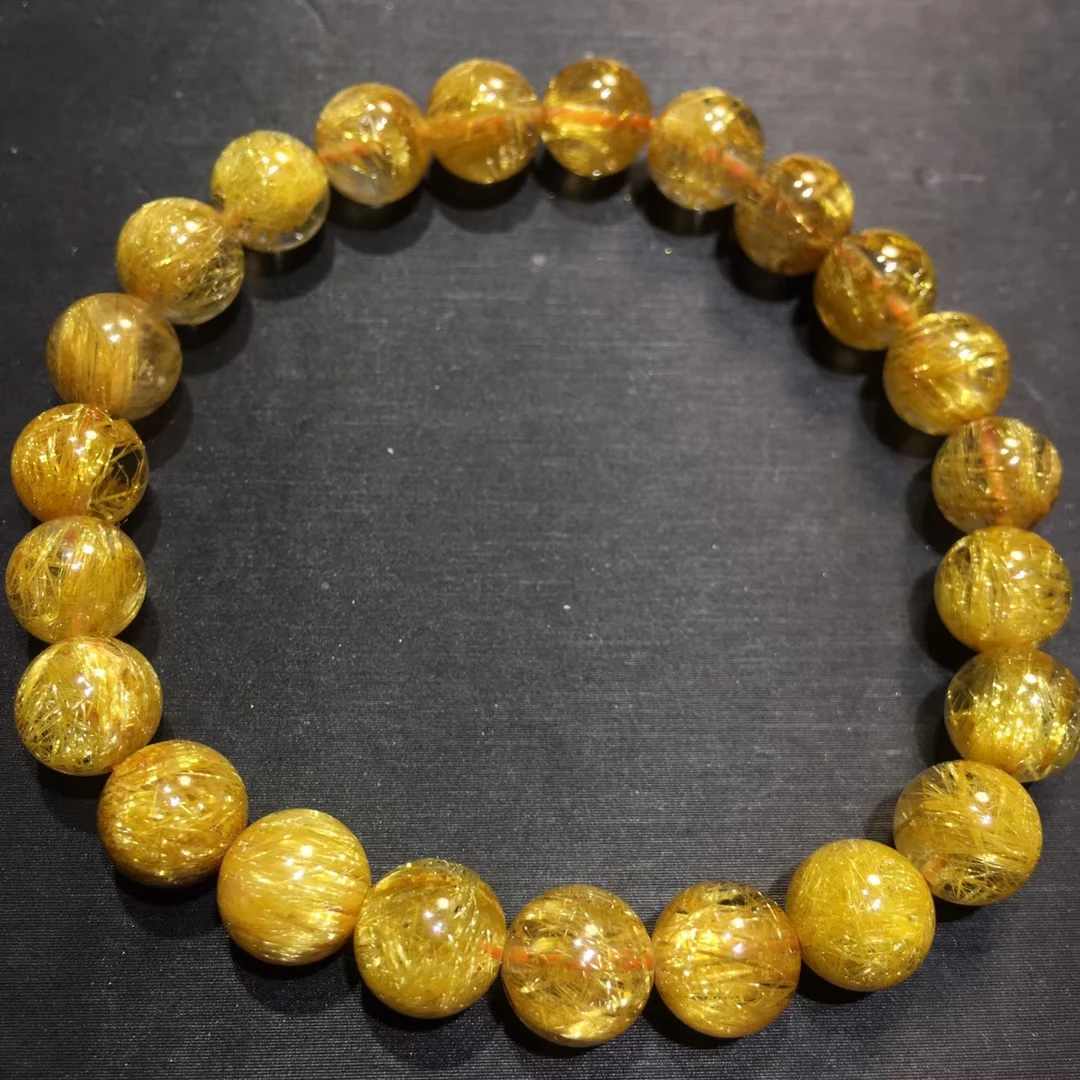 8mm Natural Gold Rutilated Quartz Titanium Bracelet Wealthy Woman Men Clear Round Beads Jewelry From Brazil AAAAAAA