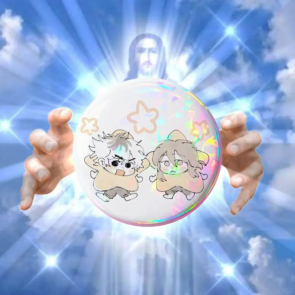 

Cute C-Cherry Crush Reflective Pin Tinplate Round Brooch Cartoon Cosplay Badges for Bag Hat Toys Gifts