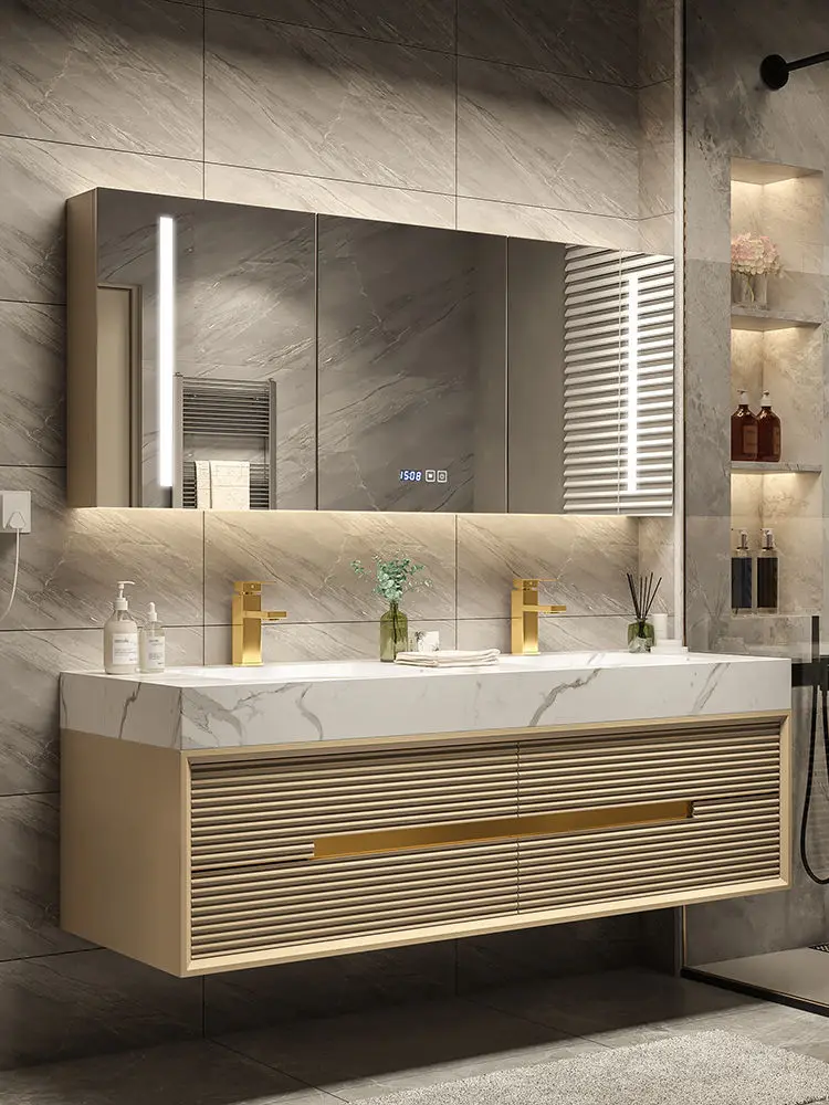 Luxury Slate Bathroom Cabinet Slab Washstand Modern Toilet Washbasin Modern Oak Storage Hand Wash Pool Simple Bathroom Toilet
