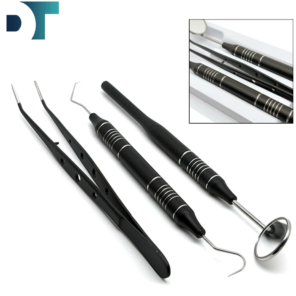 

3pcs/KIt Dental Mouth Mirror Tweezers Curve Probe Kit Dental Stainless Steel Instrument For Dentist Oral cleaning Tool