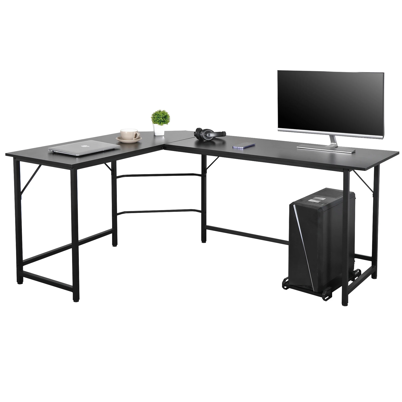 

L Shaped Desk 66 Inch Corner Computer Desk Gaming Table Laptop Workstation Office Desk with Storage Shelves Large Surface for