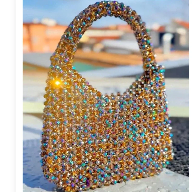 Acrylic Bead Weaving Women's Bags Heavy Industry Design Advanced Texture Shining Crystal Bag Party Banquet Handbag Customized