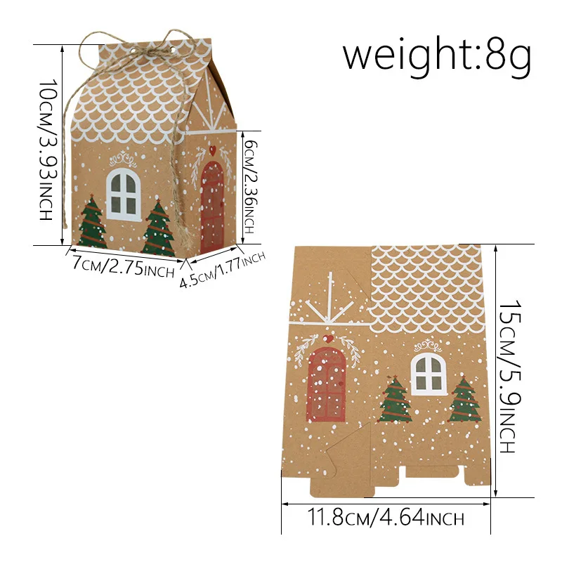 Boîte-cadeau de Noël en papier kraft, style maison, sac à bonbons, boîte à strass, fournitures de fête du Nouvel An