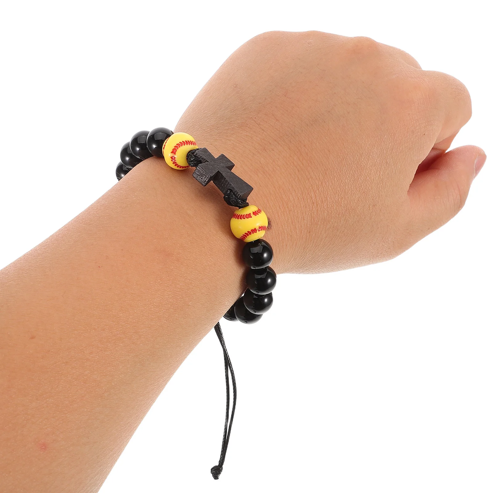 

10Pcs Sports Wooden Bracelets Cross Pendant Wristbands Softball Baseball Athletic Faith Prayer Jewelry for Everyday Wear