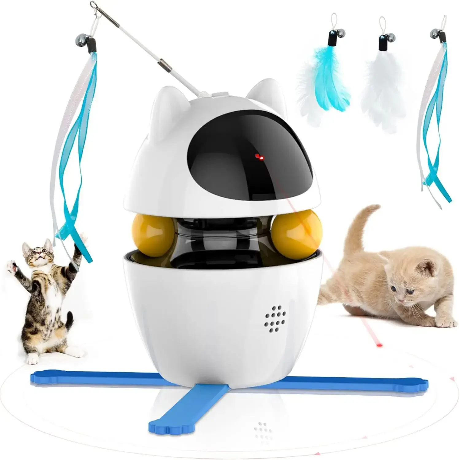 ATUBAN Interaktives Katzenspielzeug für Hauskatzen, 3-in-1 Interaktives Katzenspielzeug mit Katzenfeder-Spielzeug, Katzenball-Spielzeug, USB-Aufladbar