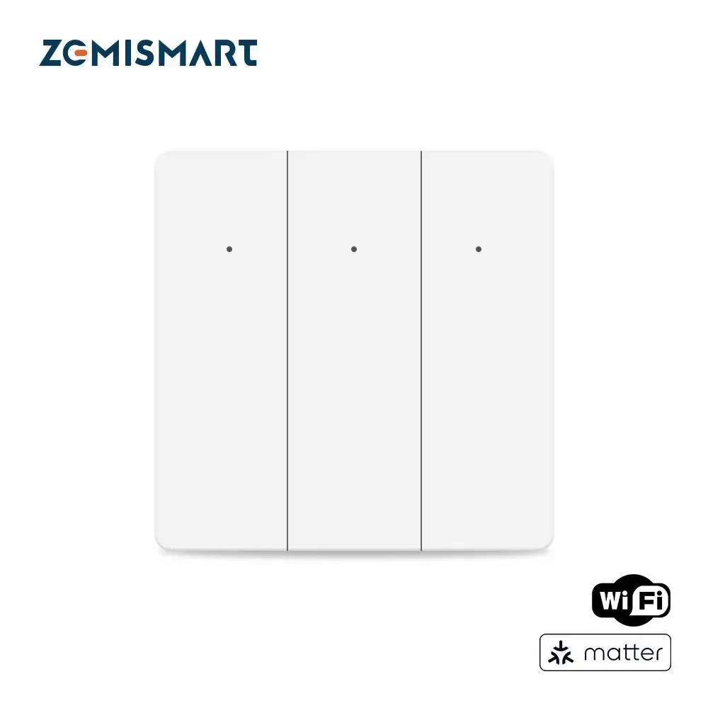 Zemismart Matter Over WiFi EU Smart Wall Light Switch 1 2 3 Gang con Interruttori a pulsante neutri SmartThings Home App Control